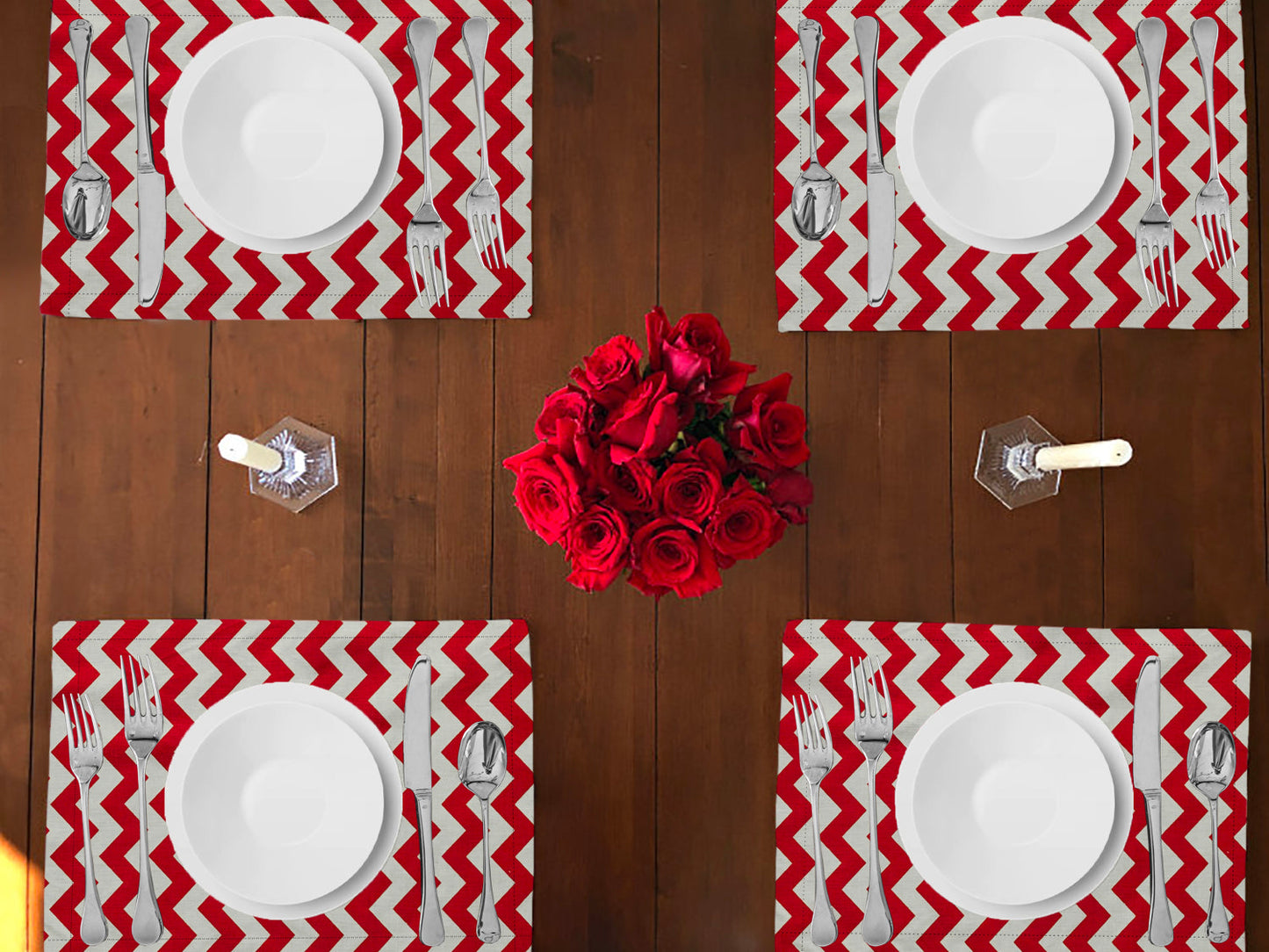Chevron Print Cotton Dinner Table Placemats Holiday Home Decoration 13" x 19" (Pack of 4)