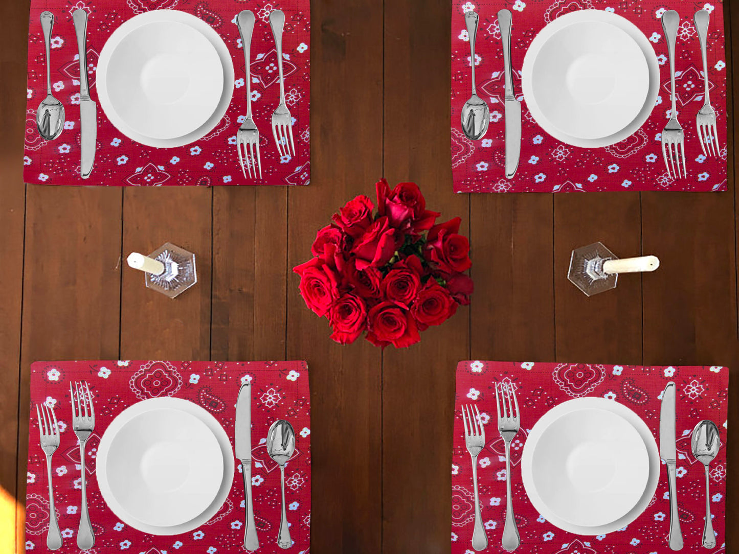 Bandanna Print Cotton Dinner Table Placemats Holiday Home Decoration 13" x 19" (Pack of 4)