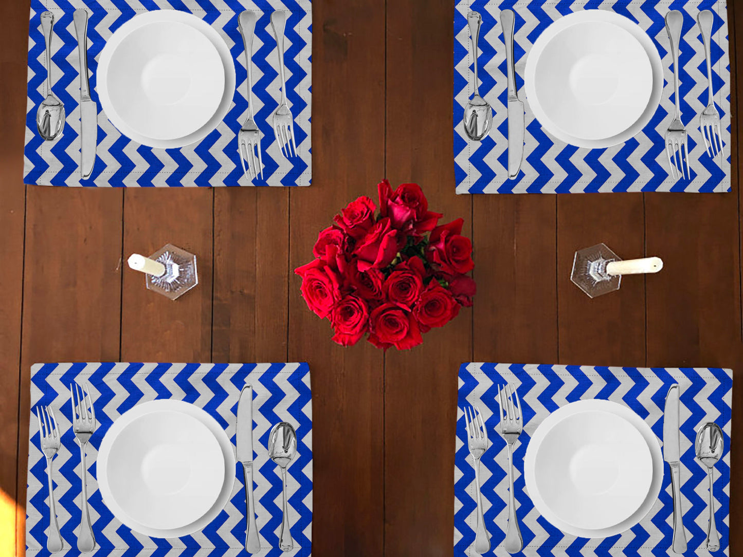 Chevron Print Cotton Dinner Table Placemats Holiday Home Decoration 13" x 19" (Pack of 4)