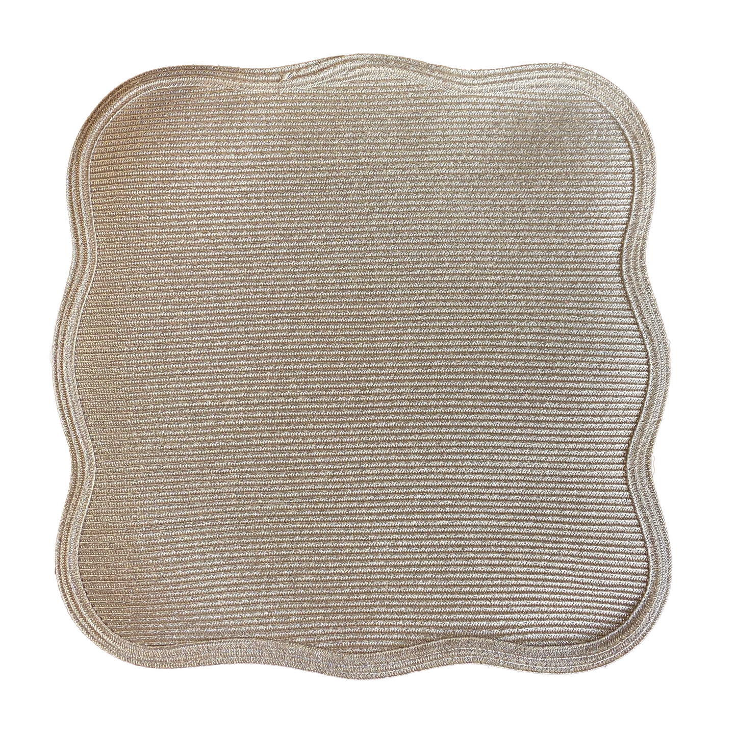 Deborah Rhodes Square Scallop Lurex Placemat 15" - Silver/Sand (Set of 2)