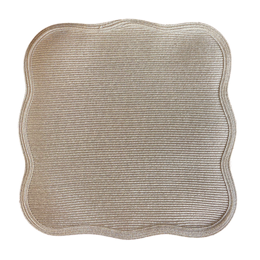 Deborah Rhodes Square Scallop Lurex Placemat 15" - Silver/Sand (Set of 2)
