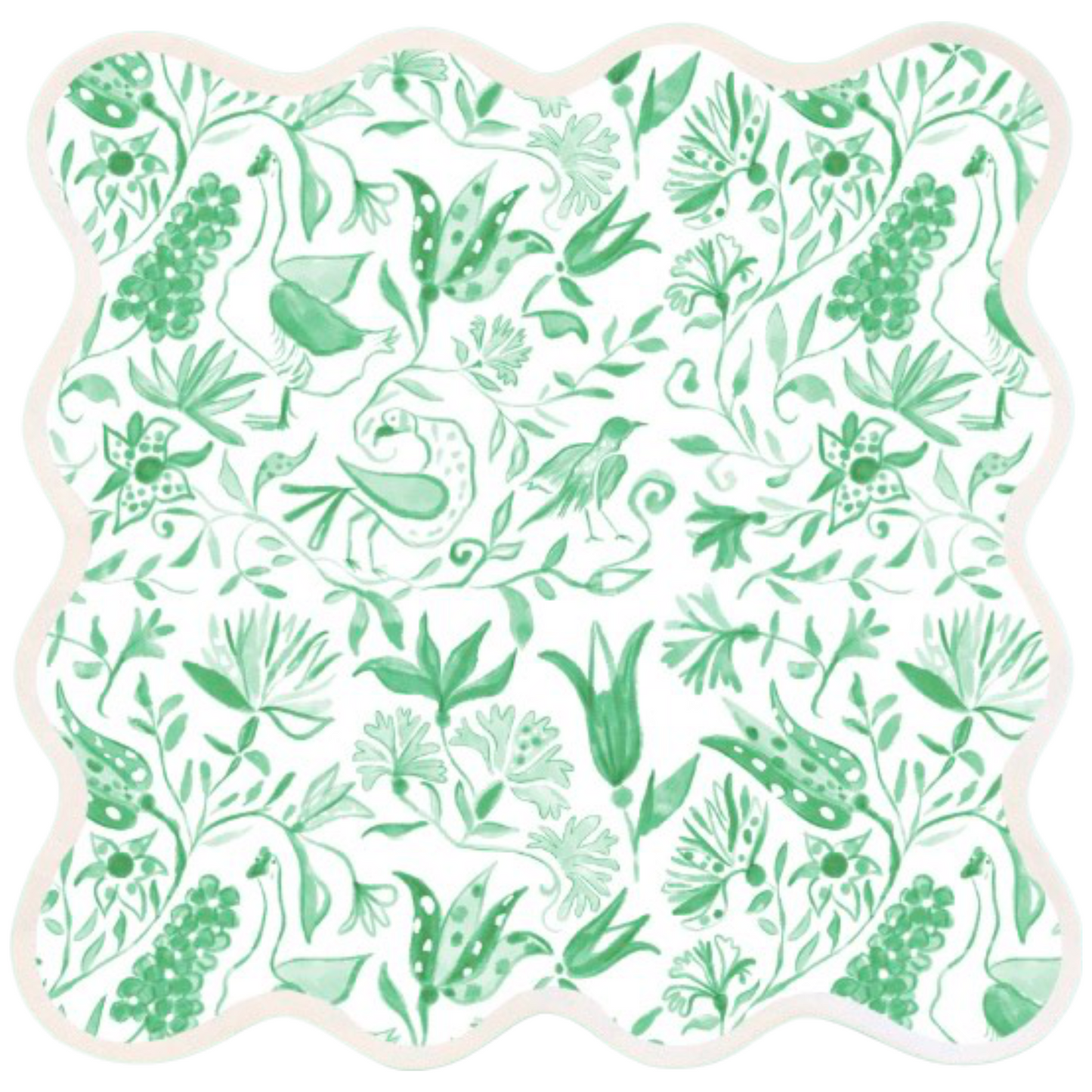 Square Scalloped Placemat, Birds of Paradise - Green