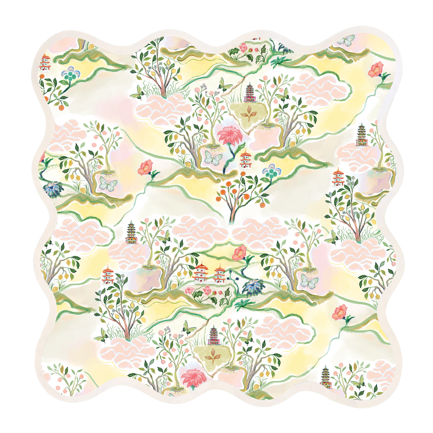 Square Scalloped Placemat, Pink Pagoda