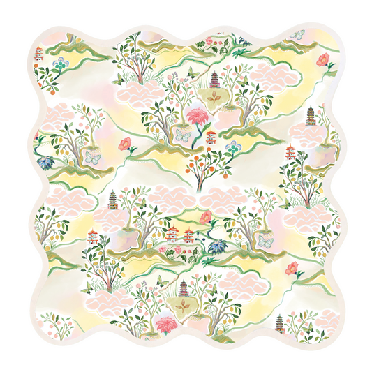 Square Scalloped Placemat, Pink Pagoda