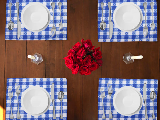 Tavern Check Plaid Print Cotton Dinner Table Placemats Holiday Home Decoration 13" x 19" (Pack of 4)