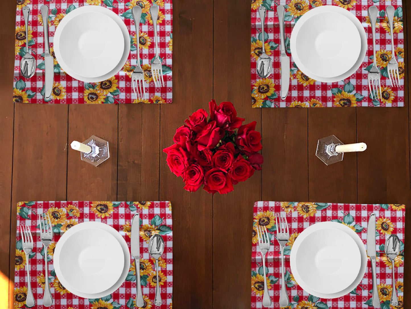 Sunflowers Print Cotton Dinner Table Placemats Holiday Home Decoration 13" x 19" (Pack of 4)