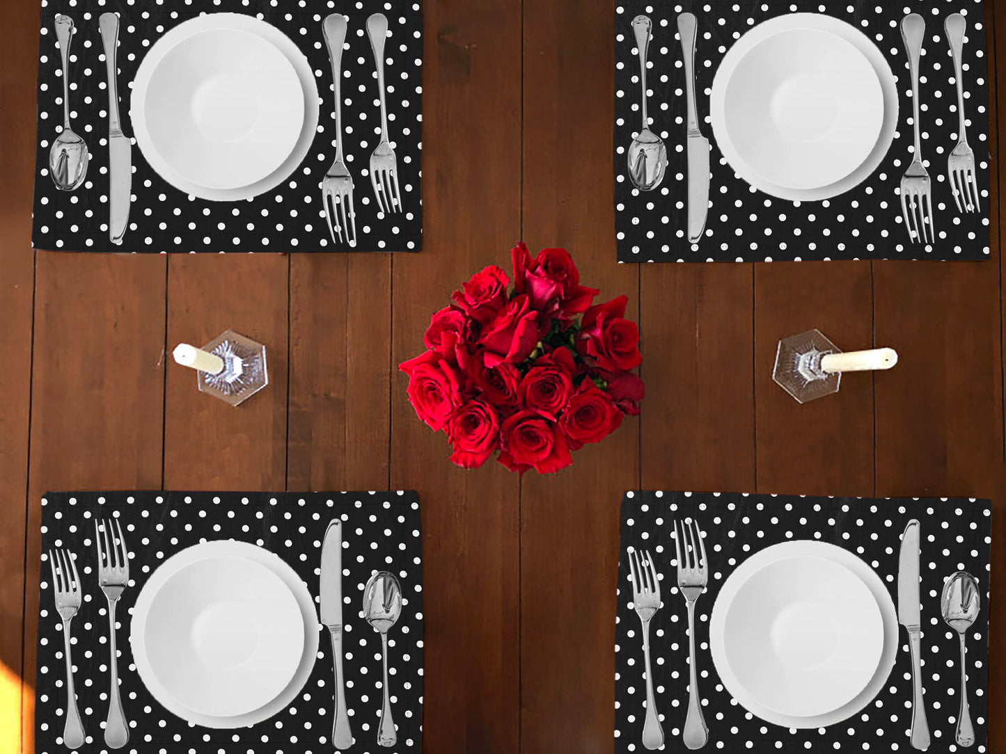 Small Dots Print Cotton Dinner Table Placemats Holiday Home Decoration 13" x 19" (Pack of 4)