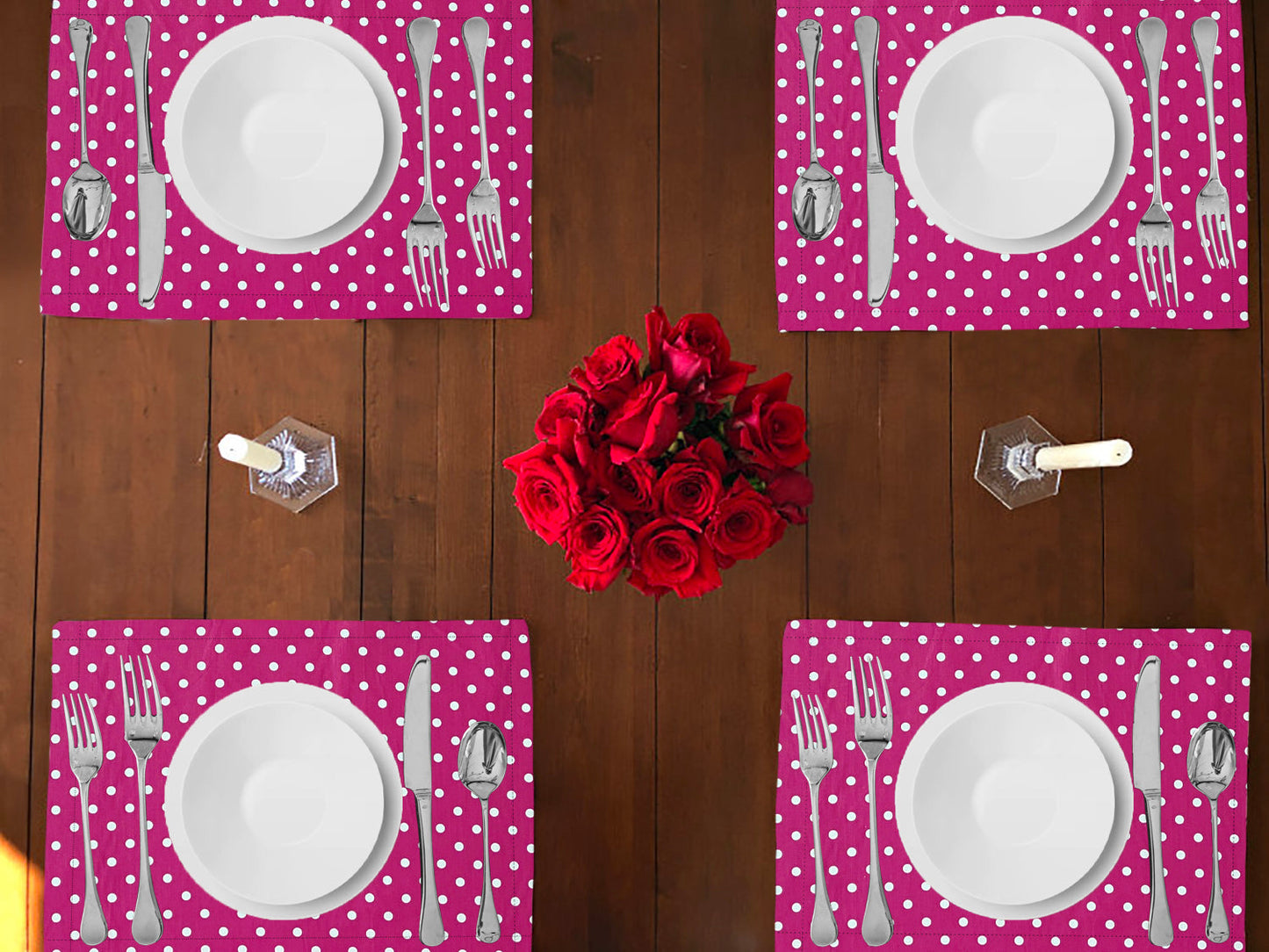 Small Dots Print Cotton Dinner Table Placemats Holiday Home Decoration 13" x 19" (Pack of 4)