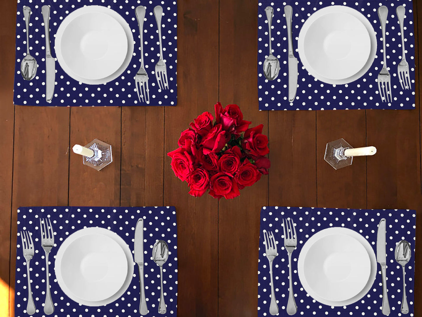 Small Dots Print Cotton Dinner Table Placemats Holiday Home Decoration 13" x 19" (Pack of 4)