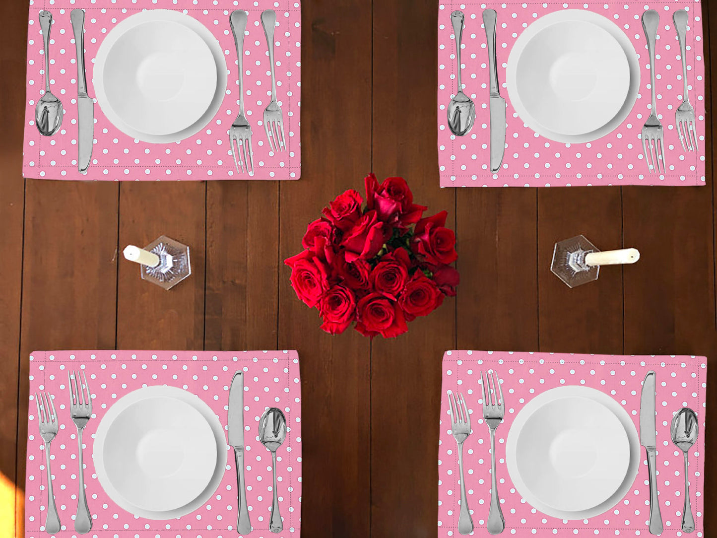 Small Dots Print Cotton Dinner Table Placemats Holiday Home Decoration 13" x 19" (Pack of 4)