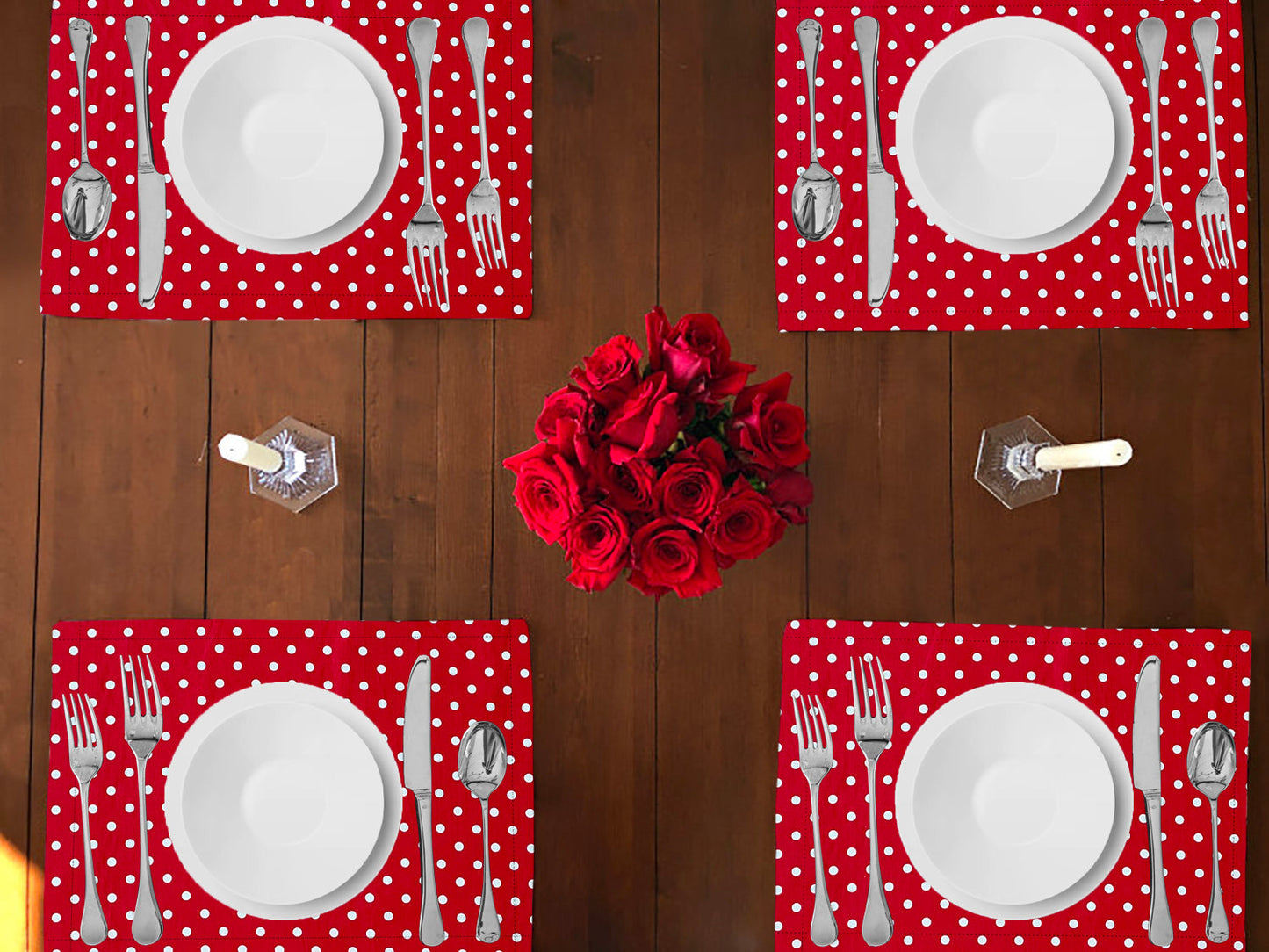 Small Dots Print Cotton Dinner Table Placemats Holiday Home Decoration 13" x 19" (Pack of 4)