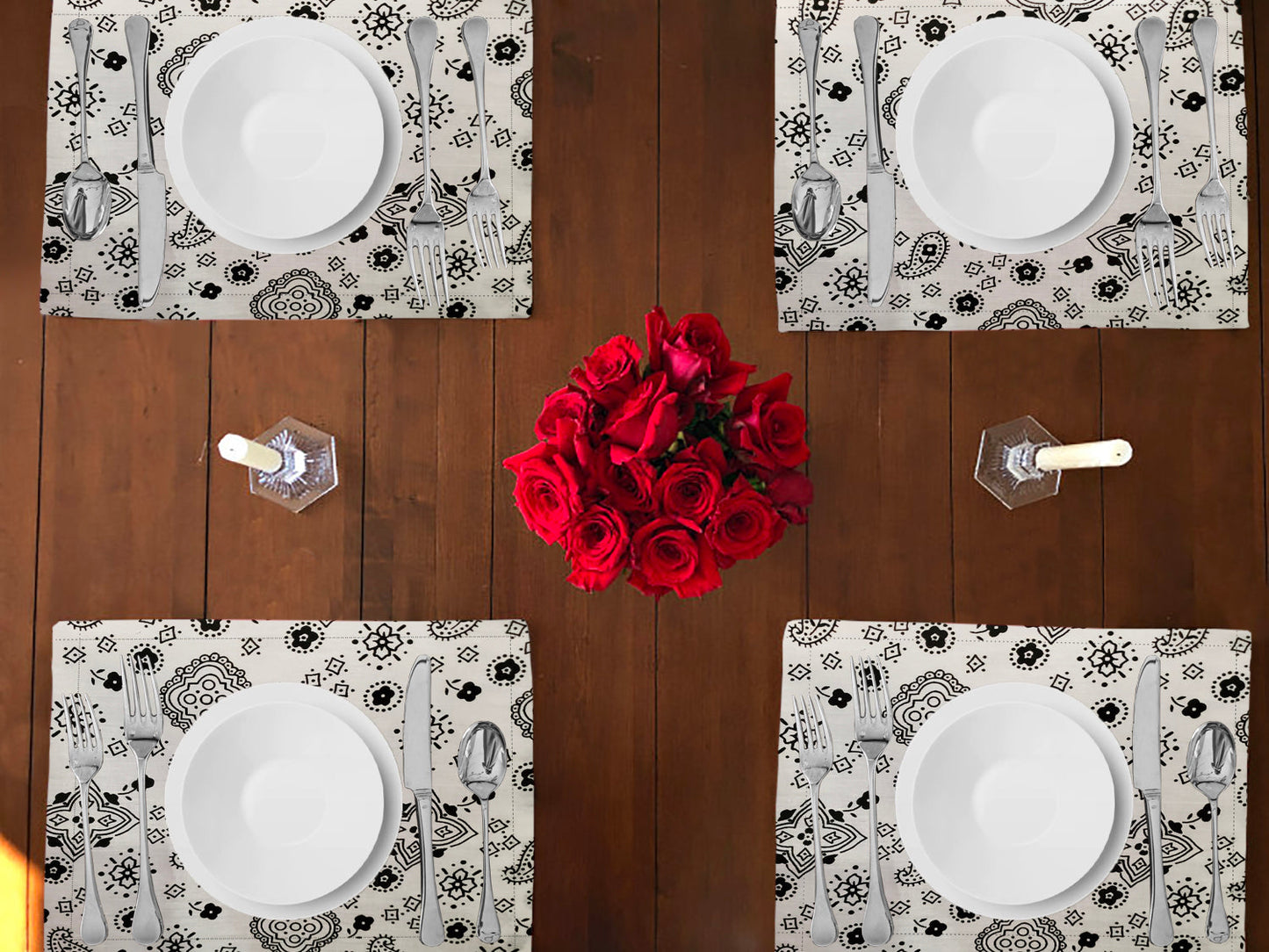 Bandanna Print Cotton Dinner Table Placemats Holiday Home Decoration 13" x 19" (Pack of 4)