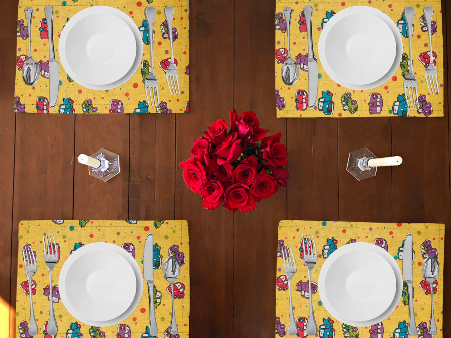 Cars and Trucks Print Cotton Dinner Table Placemats Holiday Home Decoration 13" x 19" (Pack of 4)