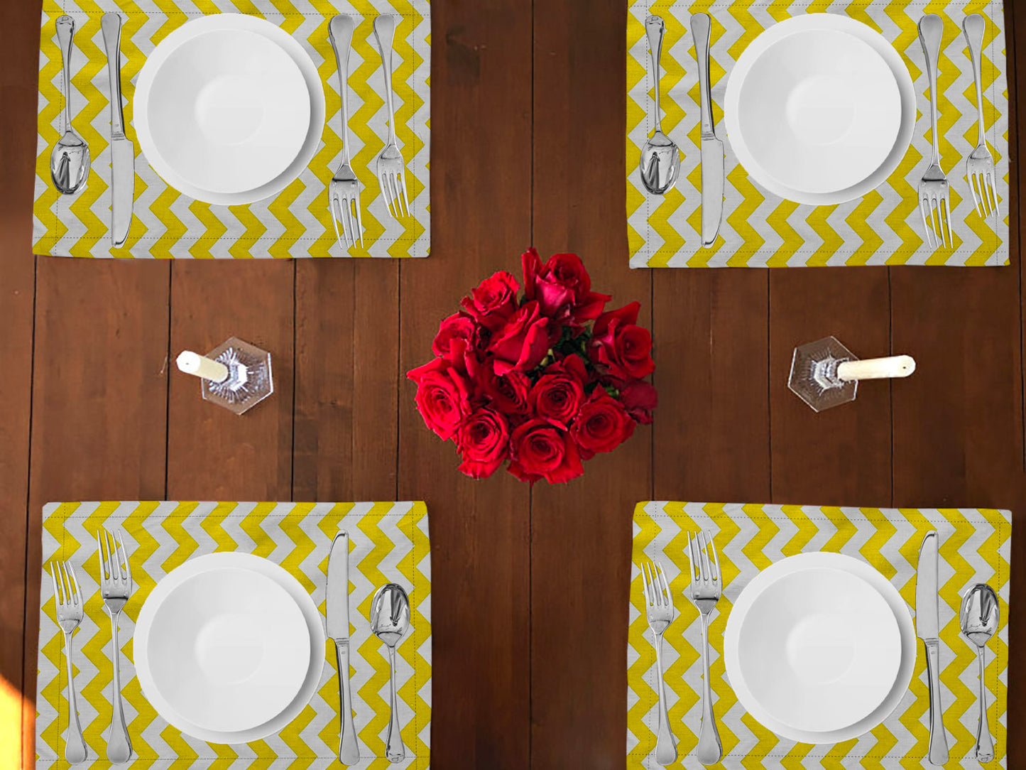 Chevron Print Cotton Dinner Table Placemats Holiday Home Decoration 13" x 19" (Pack of 4)