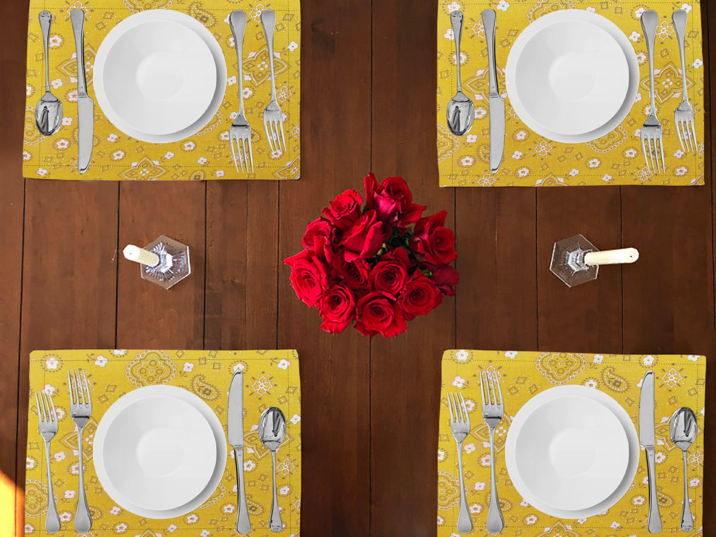 Bandanna Print Cotton Dinner Table Placemats Holiday Home Decoration 13" x 19" (Pack of 4)