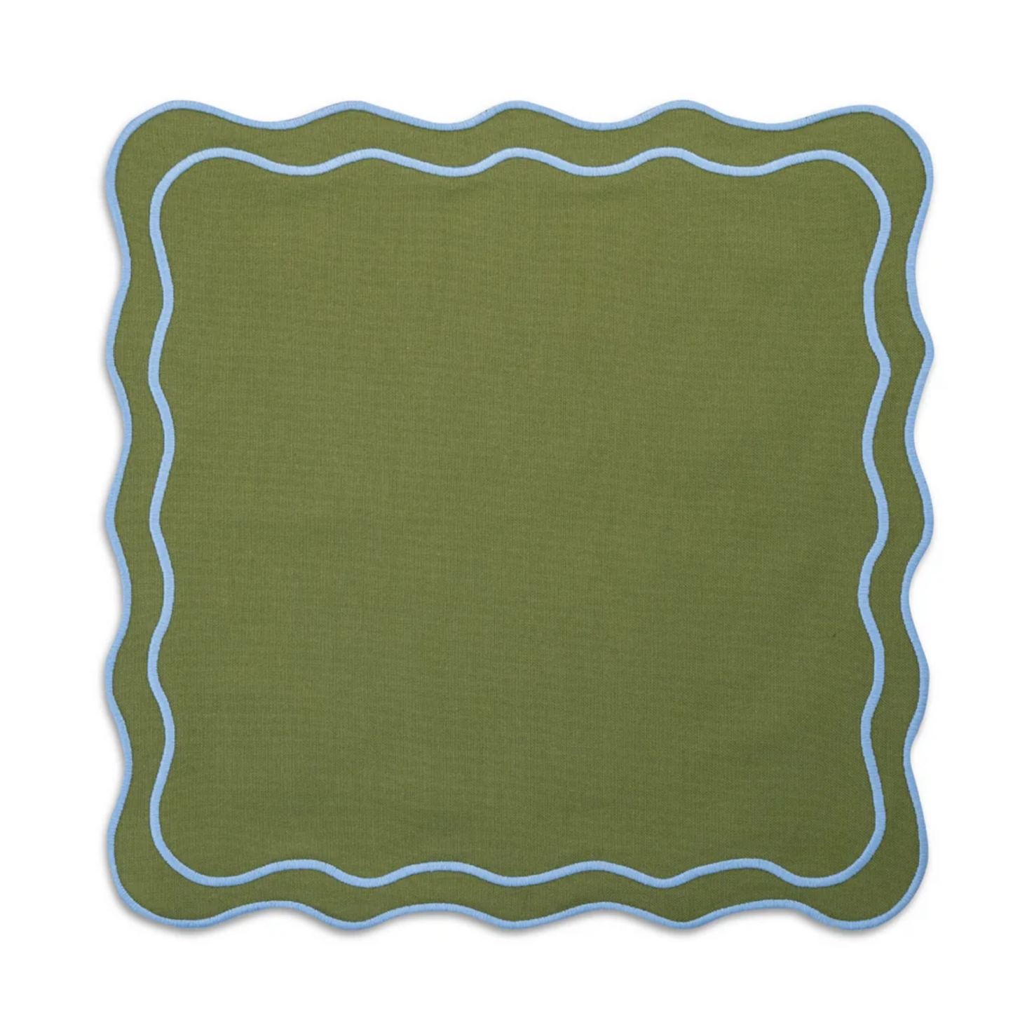 Square Green Linen Placemat with Light Blue Trim