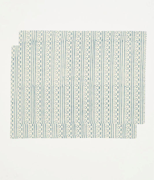 Block Print Graphic Placemat Set Table Linens Anchal Cobalt