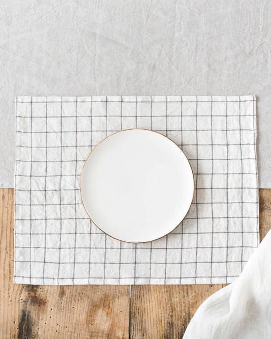 Charcoal grid linen placemat set of 2