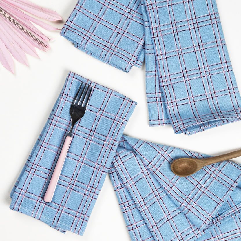 Chiapas Plaid Napkin Set Cloth Napkins Archive New York Light Blue
