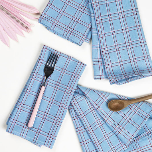 Chiapas Plaid Napkin Set Cloth Napkins Archive New York Light Blue