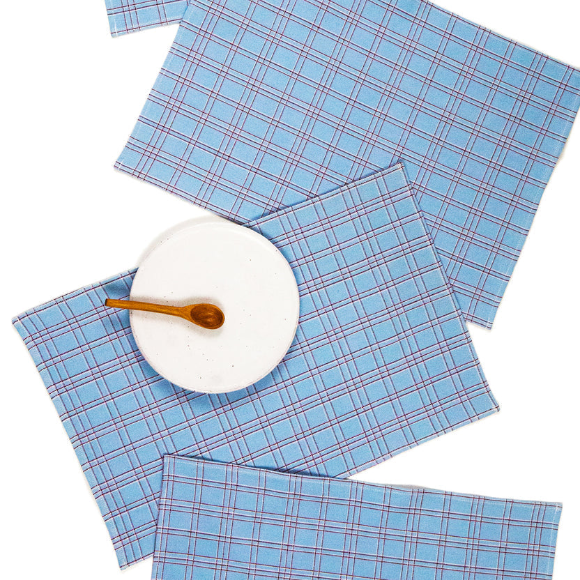 Chiapas Plaid Placemat Set Placemats Archive New York Light Blue