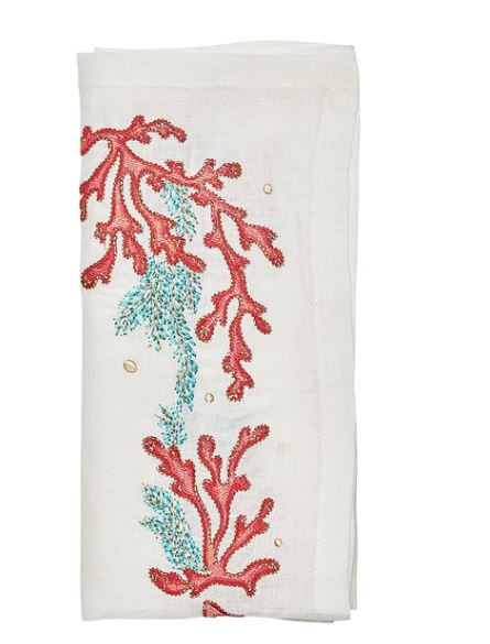Coral Spray Napkin in White, Coral & Turquoise
