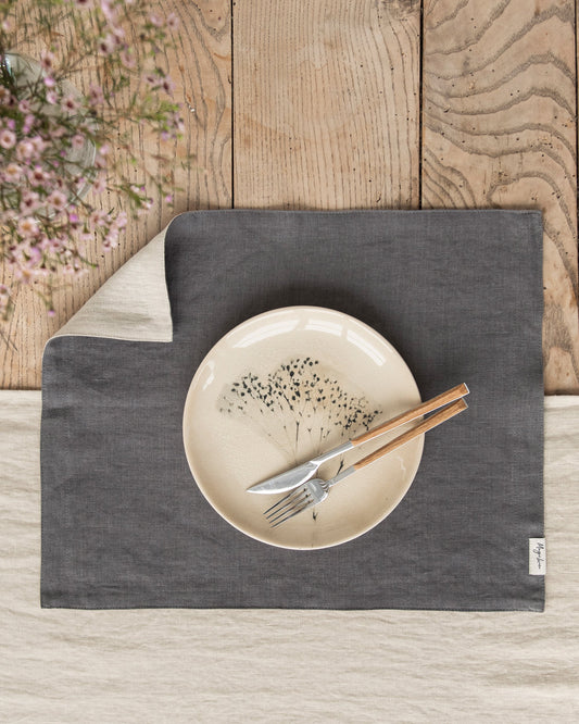 Double layer linen placemat set of 2 in Charcoal gray