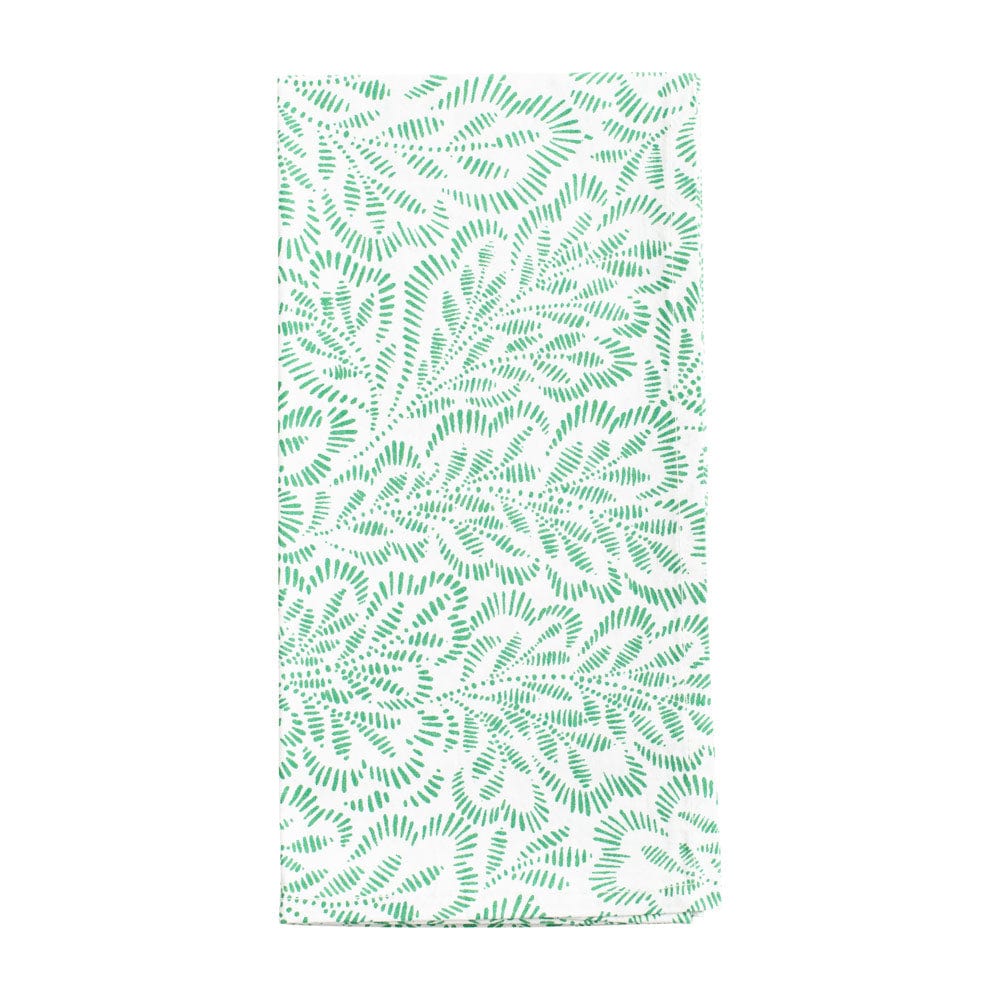 Block Print Leaves Cotton Dinner Napkins in Green & White - Set of 4