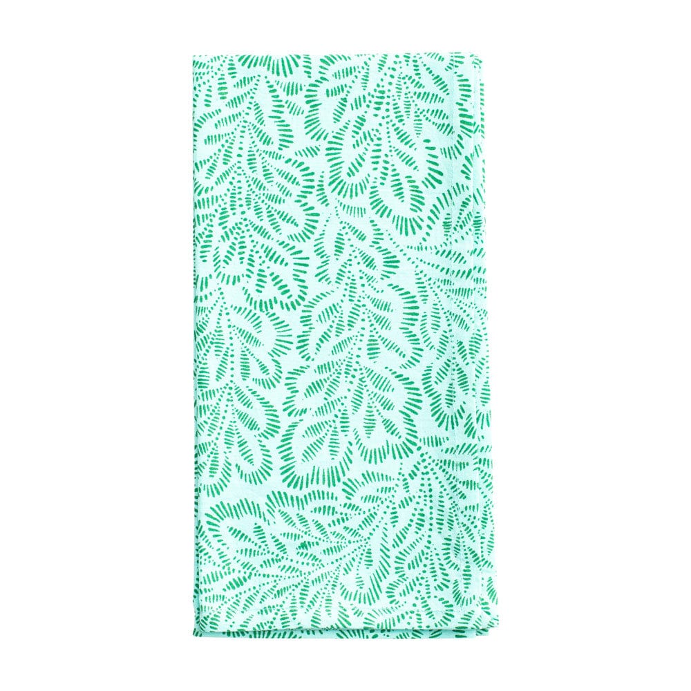 Block Print Leaves Cotton Dinner Napkins in Turquoise & Green - Set of 4