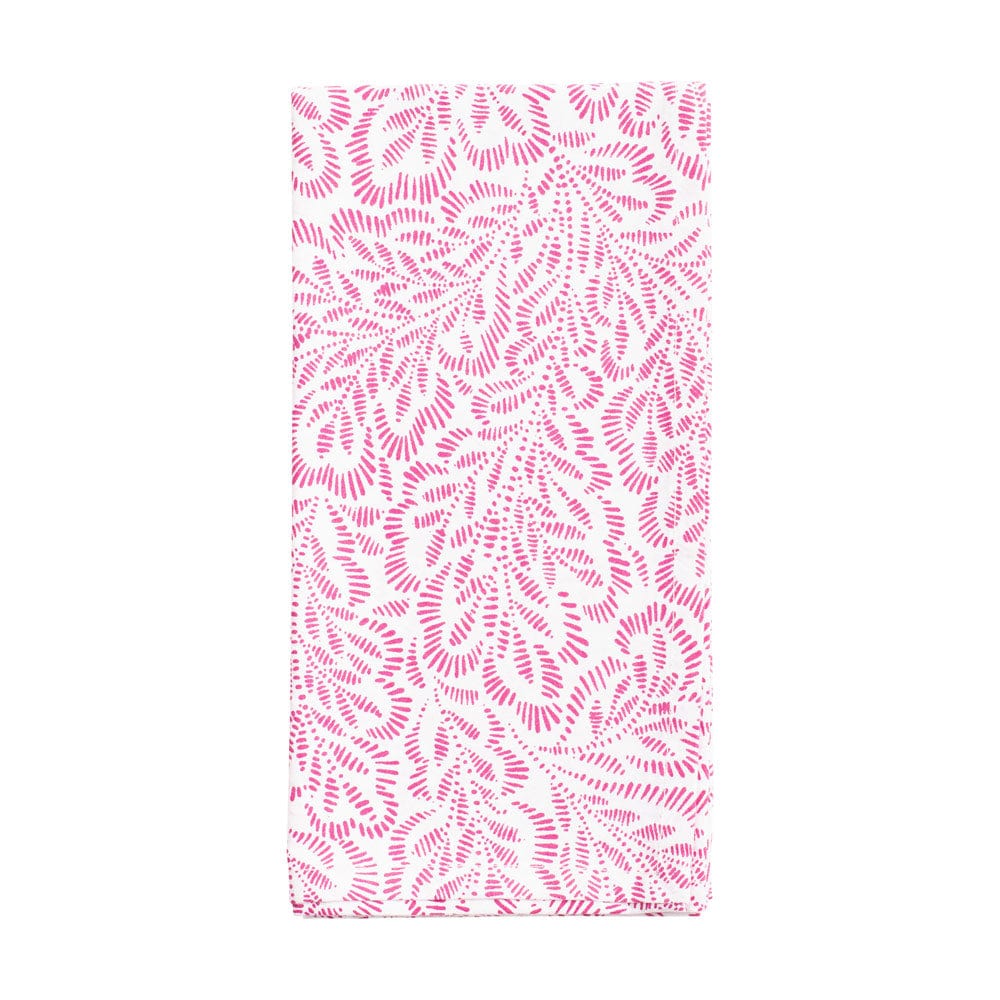 Block Print Leaves Cotton Dinner Napkins in Fuchsia & White - Set of 4