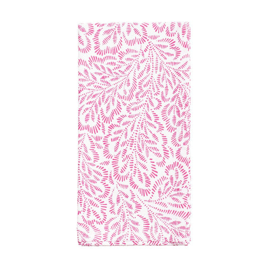 Block Print Leaves Cotton Dinner Napkins in Fuchsia & White - Set of 4