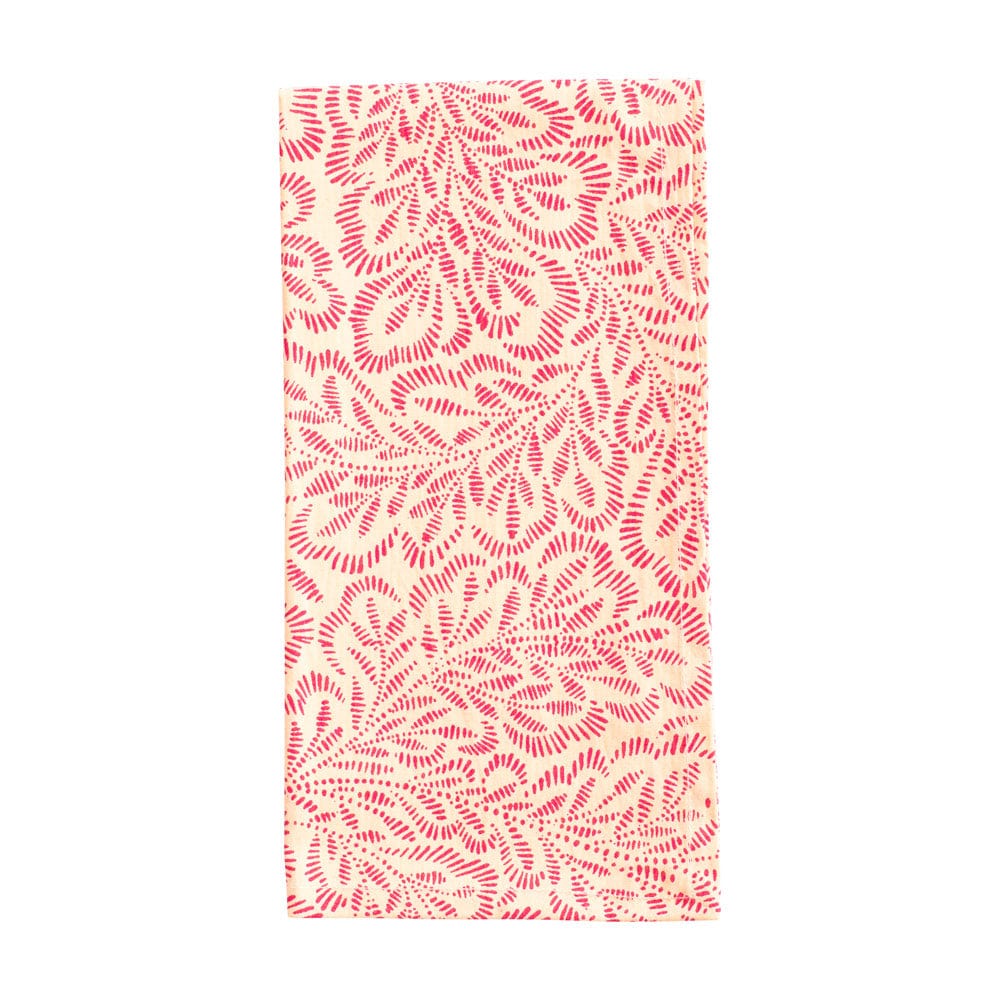 Block Print Leaves Cotton Dinner Napkins in Coral & Fuchsia - Set of 4
