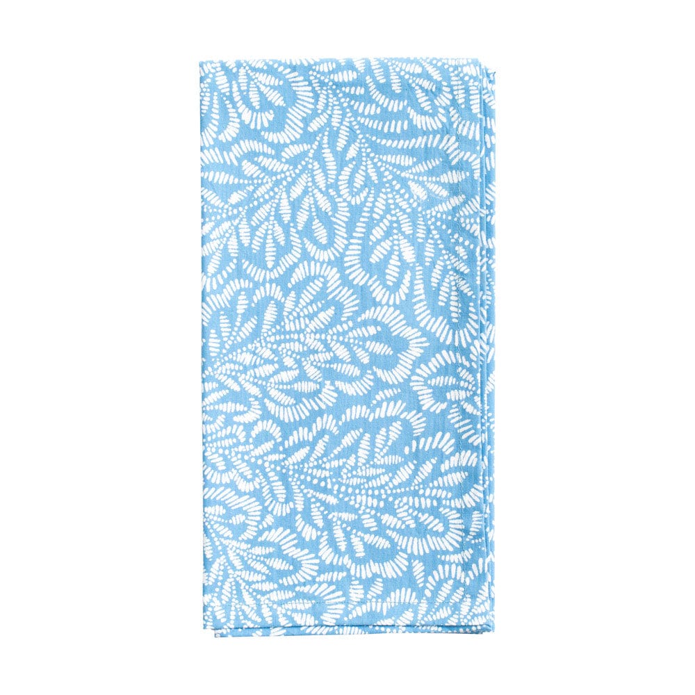 Block Print Leaves Cotton Dinner Napkins in Blue & White - Set of 4