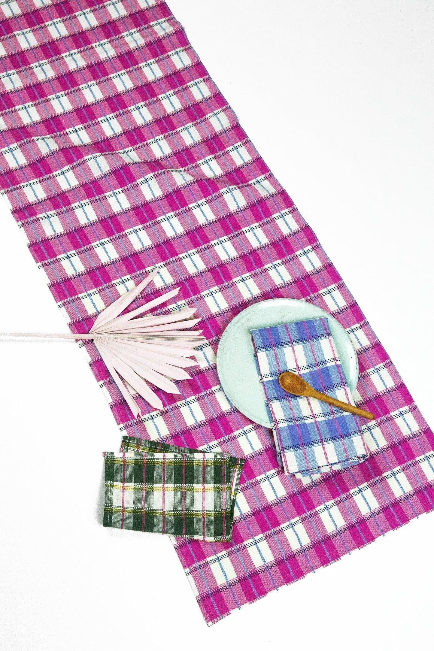 San Andres Gingham Table Runner Tablecloths + Runners Archive New York Pink