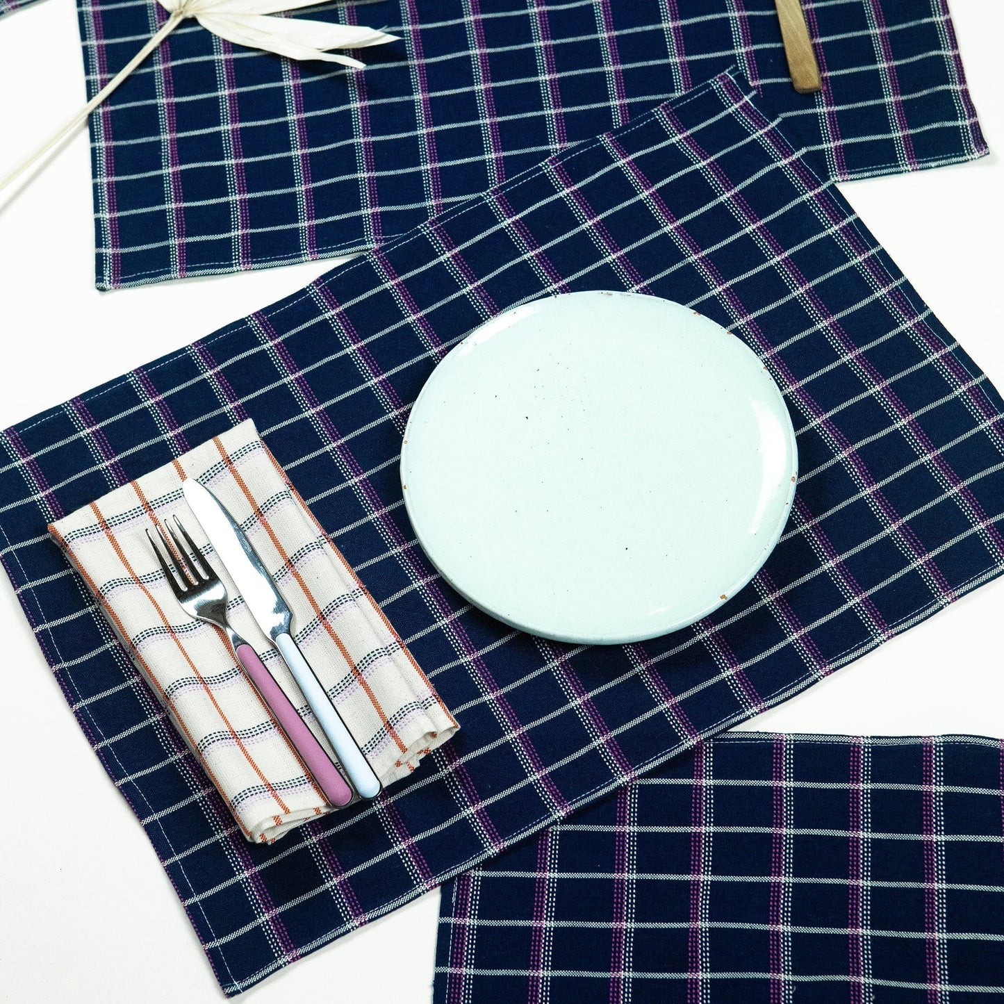 San Lucas Plaid Placemat Set Placemats Archive New York Navy