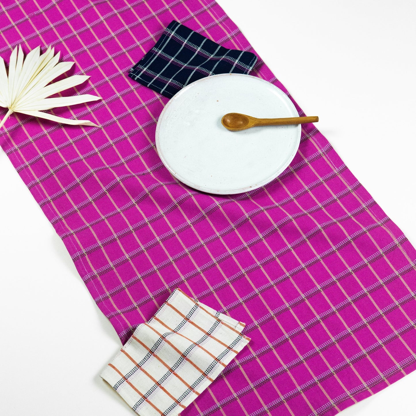 San Lucas Plaid Table Runner Tablecloths + Runners Archive New York Pink