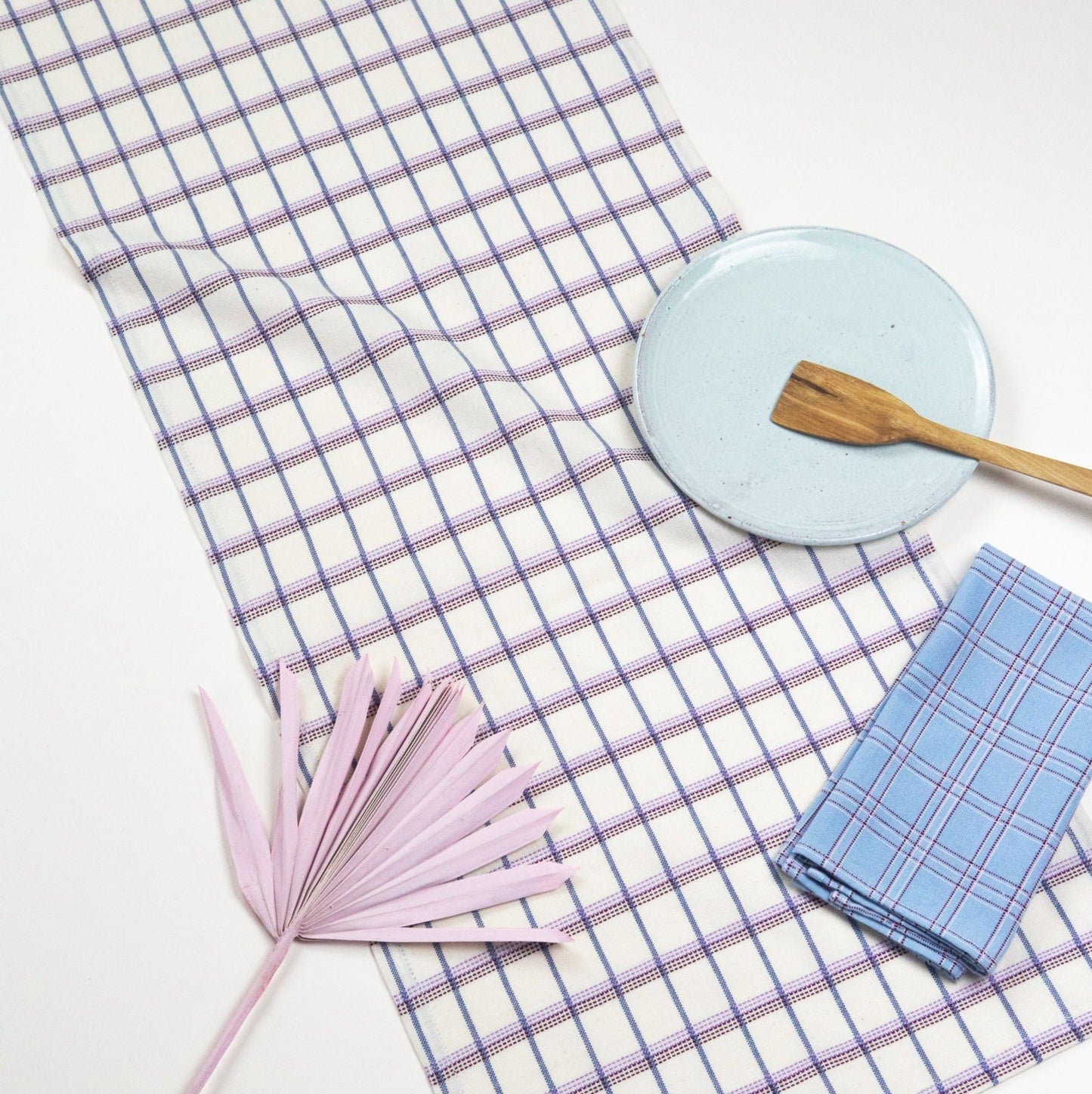 San Lucas Plaid Table Runner Tablecloths + Runners Archive New York White + Purple