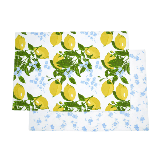 Set of Eight Lemon Floral Reversible Placemats
