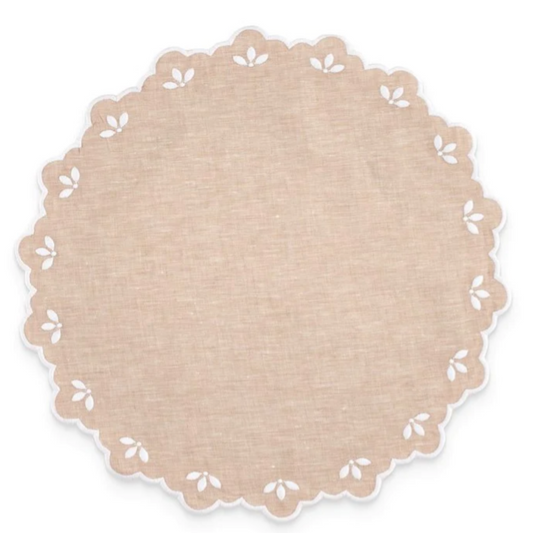 Scalloped Edge Embroidered Sand Linen Placemat